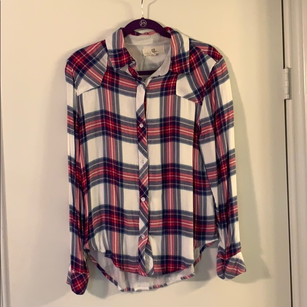 Thread & Supply - bright, button down plaid top!